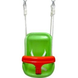 Habitat et Jardin Siège balançoire "Doudou" pour bébé - Dimensions : 144 x 25 x 36 cm - Siège : vert et orange - Ceinture de sécurité et corde : blanc - Matière : polyéthylène