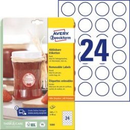 Avery Zweckform 5080 Etiquette universelles Ø 40 mm papier blanc 1 set décollable imprimante à jet dencre, imprimante laser, imprimante laser couleur