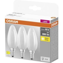 OSRAM HOMELIGHTING 4058075592551 LED CEE D (A - G) E14 forme de flamme 5.5 W = 60 W blanc chaud (Ø x L) 35 mm x 100 mm 3 pc(s)