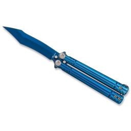 Couteau papillon balisong acier recouvert de titane bleu