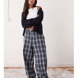 COLLUSION - Pantalon bouffant Ã taille basse et carreaux - Bleu-Multicolore Multicolore 40 female