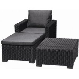 ALLIBERT MOOREA Ensemble de jardin (table, fauteuil, pouf), rotin, graphite/gris 17200418