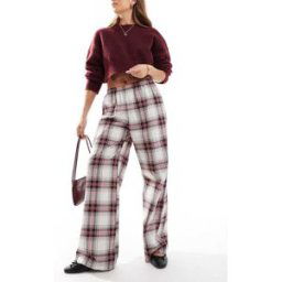 ASOS DESIGN - Pantalon ample en popeline Ã carreaux - Rouge-Multicolore Multicolore XS female