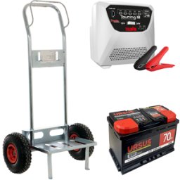 T.O. Kit complet : chariot porte batterie Geotech + batterie 70ah + chargeur Telwin Touring 18