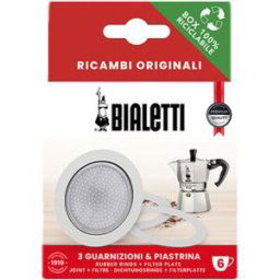 Joints et plaque filtrante pour les cafetières moka 6 tasses Bialetti en alu.