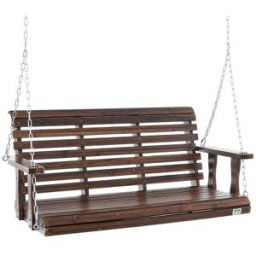 VEVOR Balançoire de porche en bois, 1370x710x600 mm, banc de terrasse pour cour jardin, forte capacité de charge 400 kg, banc de balançoire avec chaîne de suspension pour extérieur, marron carbonisé