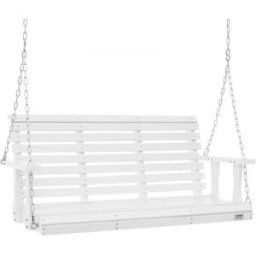 VEVOR Balançoire de porche en bois, 1370x710x600 mm, banc de terrasse pour cour et jardin, forte capacité de charge 400 kg, banc de balançoire robuste avec chaînes de suspension pour extérieur, blanc