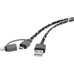 Renkforce Câble USB USB 2.0 USB-A mâle, USB-Micro-B mâle, Connecteur Lightning 0.20 m camouflage modèle plat, très flexible RF4145364