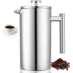 VEVOR Cafetière à Piston en Acier Inoxydable Capacité 1,5 L, Presse à Café avec Filtre, Grande Théière à Piston à Double Paroi Isolée, Infusion à Froid, pour Camping, Voyage, Maison, Cuisine, Argent