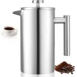 VEVOR Cafetière à Piston en Acier Inoxydable Capacité 1 L, Presse à Café avec Filtre, Grande Théière à Piston à Double Paroi Isolée, Infusion à Froid, pour Camping, Voyage, Maison, Cuisine, Argent
