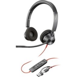 HP Poly Blackwire C3320 Micro-casque supra-auriculaire filaire Stereo noir Suppression du bruit du microphone micro-casque, volume réglable, mise en sourdine