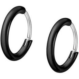 Bijoux piercing Lotus Boucles d'oreilles créoles homme acier noir Noir