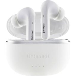 Intenso T302A Oreillette Bluetooth Stereo blanc Noise Cancelling affichage de la charge de la batterie, micro-casque, boîtier de charge, commande tactile