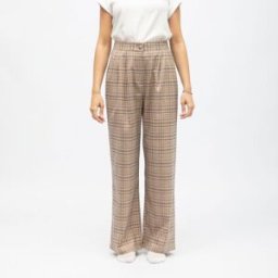Pantalon palazzo à carreaux paoline marron clair Femme LA PETITE ETOILE