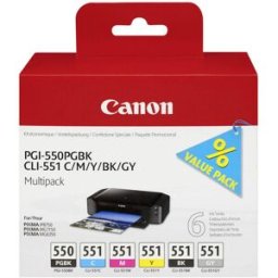 Canon Encre PGI-550PGBK/CLI-551 Multipack dorigine pack bundle noir photo, cyan, magenta, jaune, noir, gris 6496B005