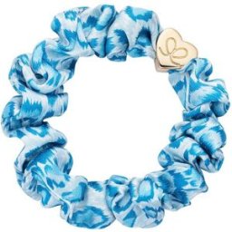 By Eloise London Gold Heart Silk Scrunchie couleur Blue Leopard