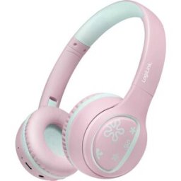 LogiLink BT0073P Micro-casque supra-auriculaire Bluetooth, filaire rose, bleu clair pliable, limitation de volume