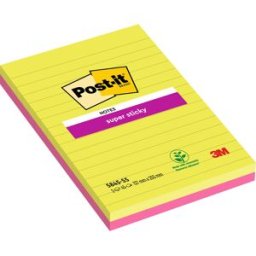 POST IT Post-it Notes Repositionnables Super Sticky Grand Rectangle 125 x 200 mm Vert et Fuchsia - 2 blocs de 45 Feuilles