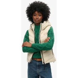 Superdry Femme Doudoune Sans Manches à Capuche en Microfibre Beige Taille: 40