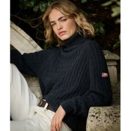 Superdry Femme Pull à col Roulé en Maille Torsadée Décontracté Navy Taille: 44
