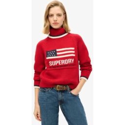 Superdry Femme Pull en Maille à col Roulé Americana Rouge Taille: 40