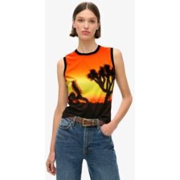 Superdry Aux Femmes Impression graphique Débardeur Sub Print, Jaune et Marron, Taille: 40
