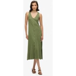 Superdry Dames Kaki Robe de Plage Mi-Longue en Jersey, Taille: 44