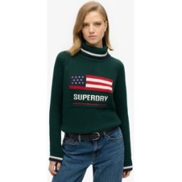 Superdry Femme Pull en Maille à col Roulé Americana Vert Taille: 36