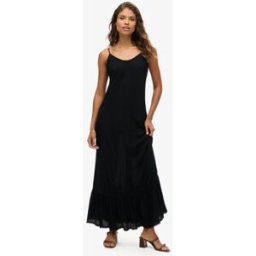 Superdry Femme Robe Longue Caraco de Plage Noir Taille: 40