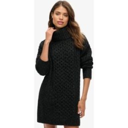 Superdry Femme Robe-pull Torsadée à col Roulé Noir Taille: 44