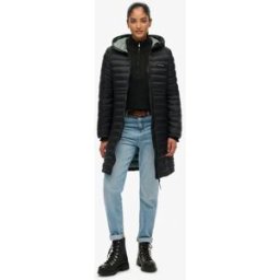 Superdry Femme Doudoune Mi-longue Fuji Lite à Capuche Black Taille: 36