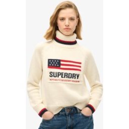 Superdry Femme Pull en Maille à col Roulé Americana Cream Taille: 34