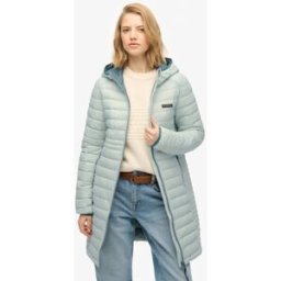 Superdry Femme Doudoune Mi-longue Fuji Lite à Capuche Light Grey Taille: 44