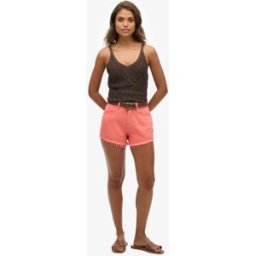 Superdry Femme Short en Jean Taille Haute Corail Taille: 36