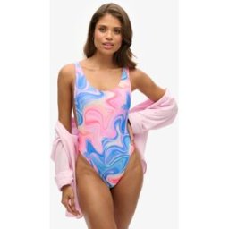 Superdry Femme Maillot de Bain Imprimé à dos échancré Rose Taille: 40