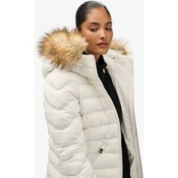 Superdry Femme Doudoune Fuji à Capuche Fourrure Synthétique White Taille: 42