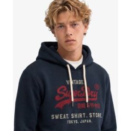 Superdry Homme Sweat à Capuche Décontracté Vintage Logo Heritage Bleu Marine Taille: M