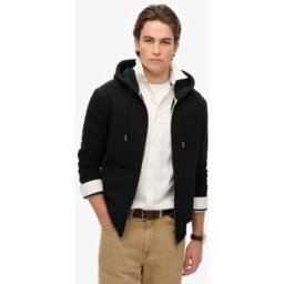 Superdry Homme Sweat à Capuche Zippé Logo Essential Mi-brossé Noir Taille: XL