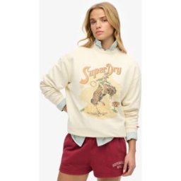 Superdry Femme Sweat ras du cou Ample à Motif Souvenir Crème Taille: 38