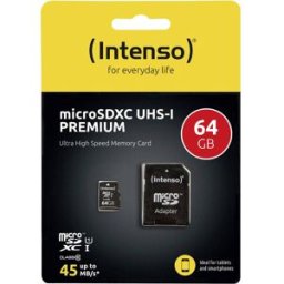 Carte microSDXC Intenso Premium 64 GB Class 10, UHS-I avec adaptateur SD