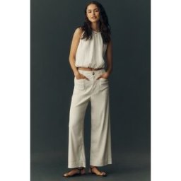 Le Pantalon Large Raccourci Colette par Maeve: Édition Lin en White taille: 22 chez Anthropologie