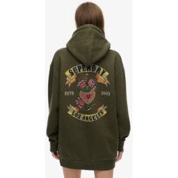 Superdry Femme Robe à Capuche Avec Strass Effet Tatouage Kaki Taille: 38-40