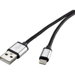 Renkforce Câble USB USB 2.0 USB-A mâle, Connecteur Lightning 3.00 m gris foncé gaine textile RF4683966
