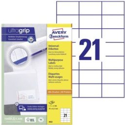 Avery Zweckform 3652 Etiquette universelles 70 x 42.3 mm papier blanc 2100 pc(s) fixation permanente imprimante à jet dencre, imprimante laser, imprimante
