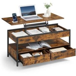 VASAGLE Table basse avec plateau relevable, Marron Rustique + Noir D'encre / 100L x (48-63) H cm