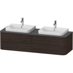 Duravit Happy D.2 Plus meuble sous-vasque HP4974B6969 160x55cm, pour console, 4 tiroirs, pour vasque à poser, des deux côtés, noyer brossé