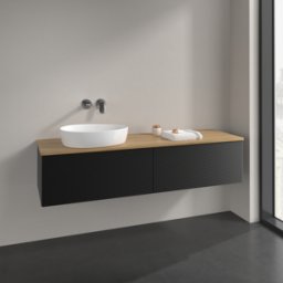 Villeroy und Boch Meuble sous-vasque Villeroy et Boch Antao L37111PD 160x36x50cm, plan vasque couleur chêne miel, laqué noir mat