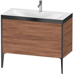Duravit XViu Table de toilette XV4711OB279P 100x48cm, 2 2000 - out, Match2 trou de coulée, noir mat, Cadres P, noyer naturel