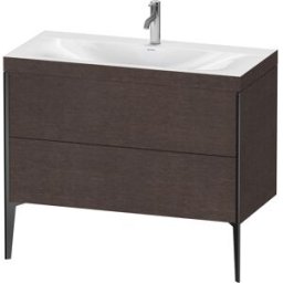 Duravit XViu Table de toilette XV4711OB272C 100x48cm, 2 2000 - out, Match2 trou de coulée, noir mat, Cadres C, brossé chêne foncé