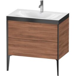 Duravit XViu Table de toilette XV4710OB279P 80x48cm, 2 2000 - out, Match2 trou de coulée, noir mat, Cadres P, noyer naturel